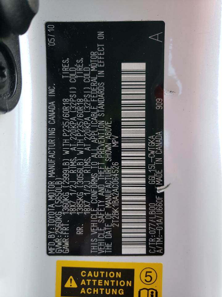 2010 Lexus Rx 350 VIN: 2T2BK1BA2AC064526 Lot: 92089085