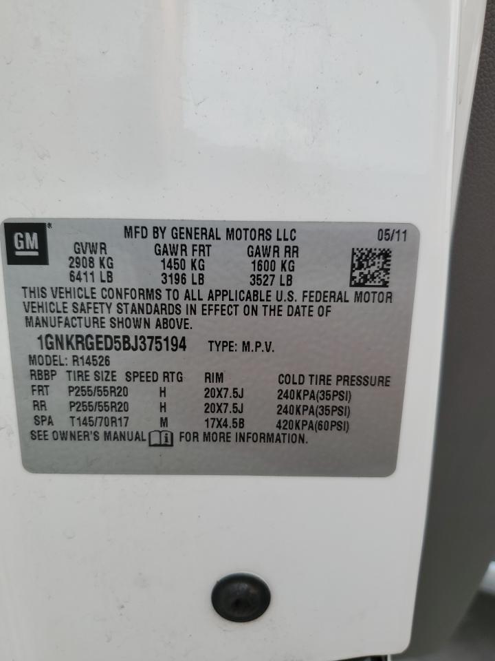 2011 Chevrolet Traverse Lt VIN: 1GNKRGED5BJ375194 Lot: 93121815