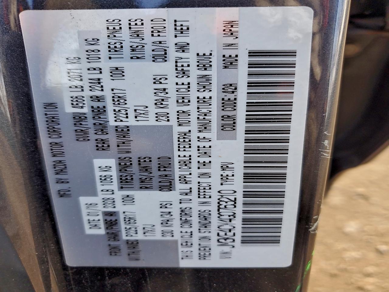 2016 Mazda Cx-5 Touring VIN: JM3KE4CY4G0763210 Lot: 93703105