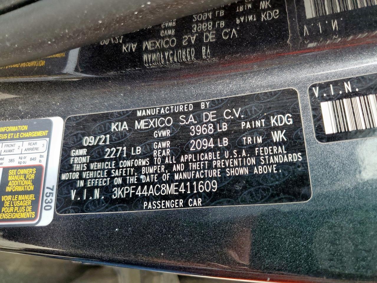 2021 Kia Forte Gt VIN: 3KPF44AC8ME411609 Lot: 93697605