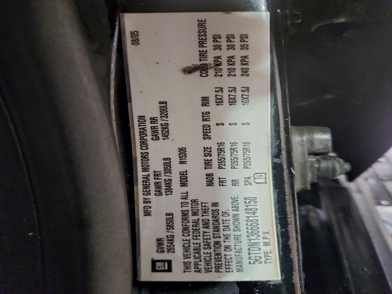 2006 Hummer H3 VIN: 5GTDN136668148150 Lot: 93964895