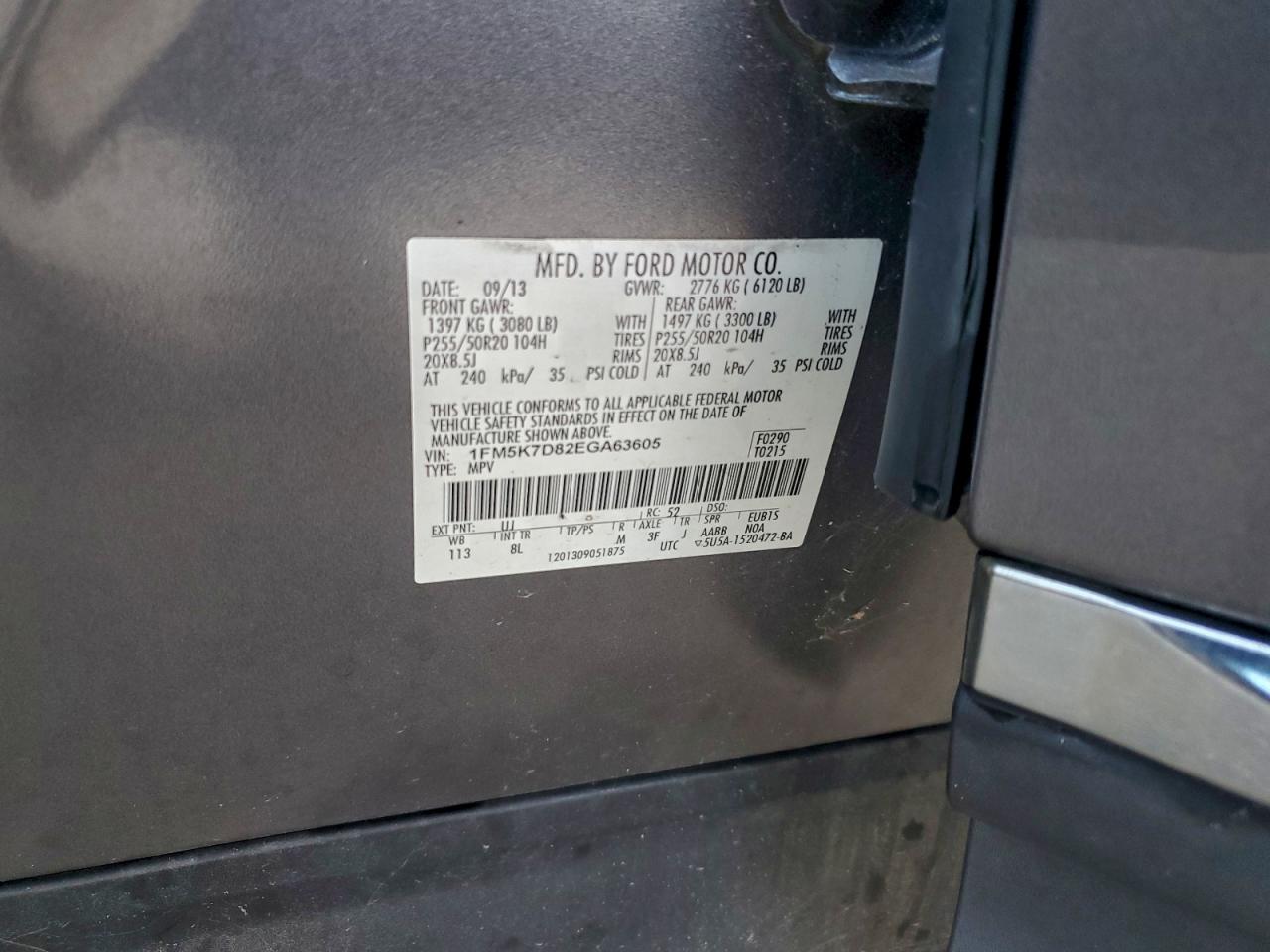 2014 Ford Explorer Xlt VIN: 1FM5K7D82EGA63605 Lot: 94023475