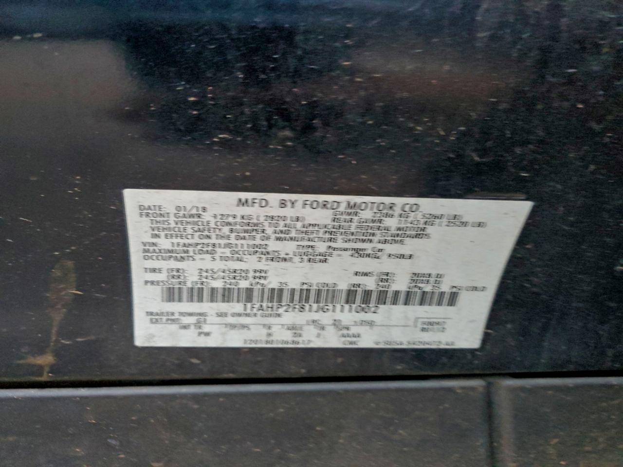 2018 Ford Taurus Limited VIN: 1FAHP2F81JG111002 Lot: 93443945