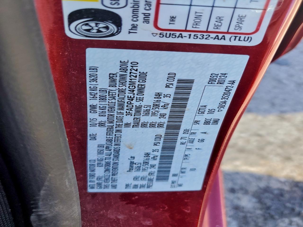 2016 Ford Fiesta Se VIN: 3FADP4EJ4GM127210 Lot: 93035875