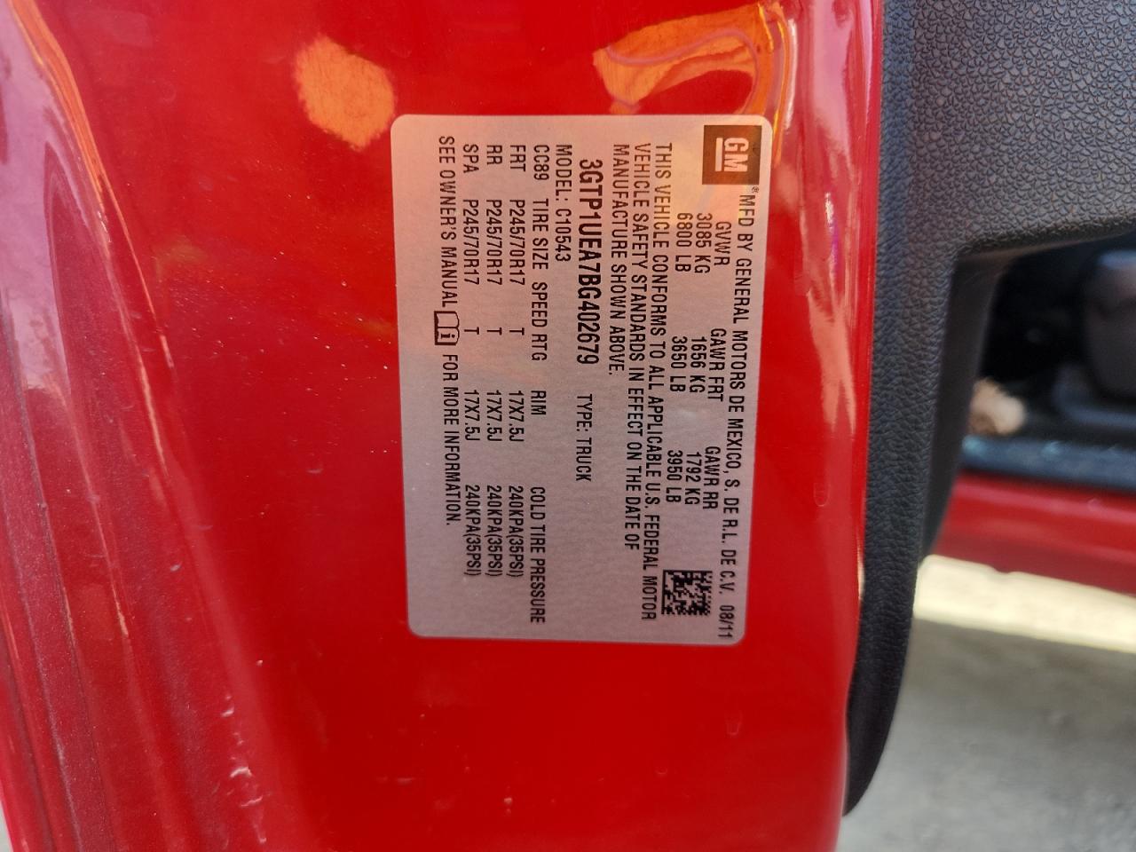 2011 GMC Sierra C1500 Sl VIN: 3GTP1UEA7BG402679 Lot: 90745835