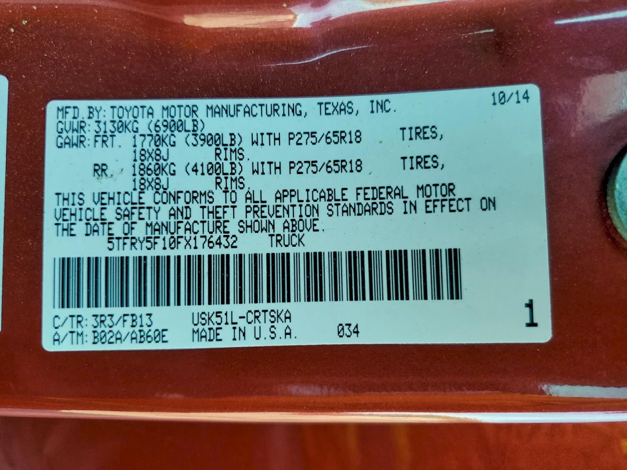 2015 Toyota Tundra Double Cab Sr VIN: 5TFRY5F10FX176432 Lot: 93699115