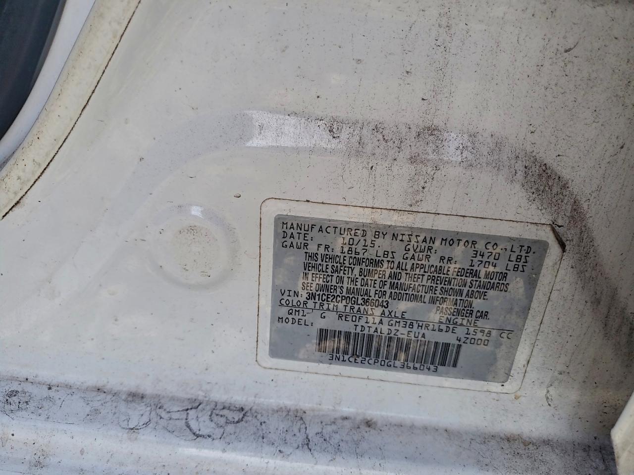 2016 Nissan Versa Note S VIN: 3N1CE2CP0GL366043 Lot: 93813205