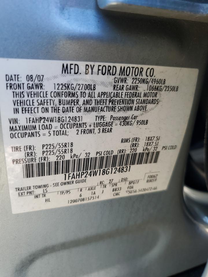 2008 Ford Taurus Sel VIN: 1FAHP24W18G124831 Lot: 91547505