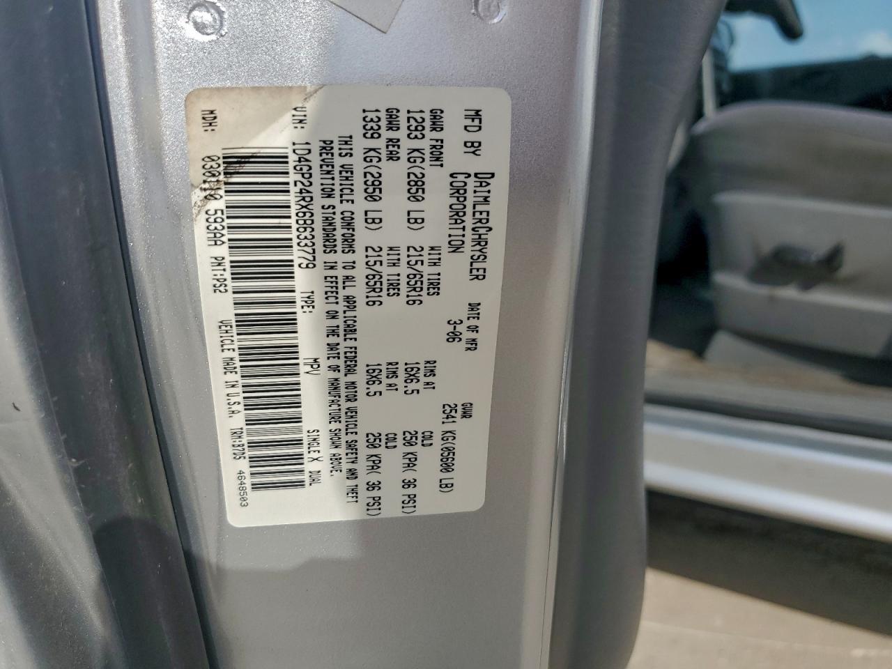 2006 Dodge Grand Caravan Se VIN: 1D4GP24RX6B633779 Lot: 93425855