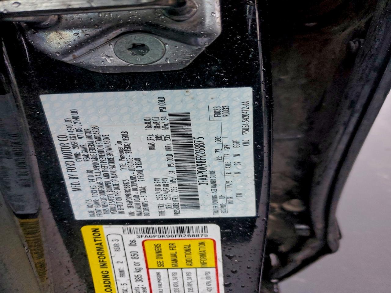 2015 Ford Fusion Titanium VIN: 3FA6P0K98FR268875 Lot: 93954265