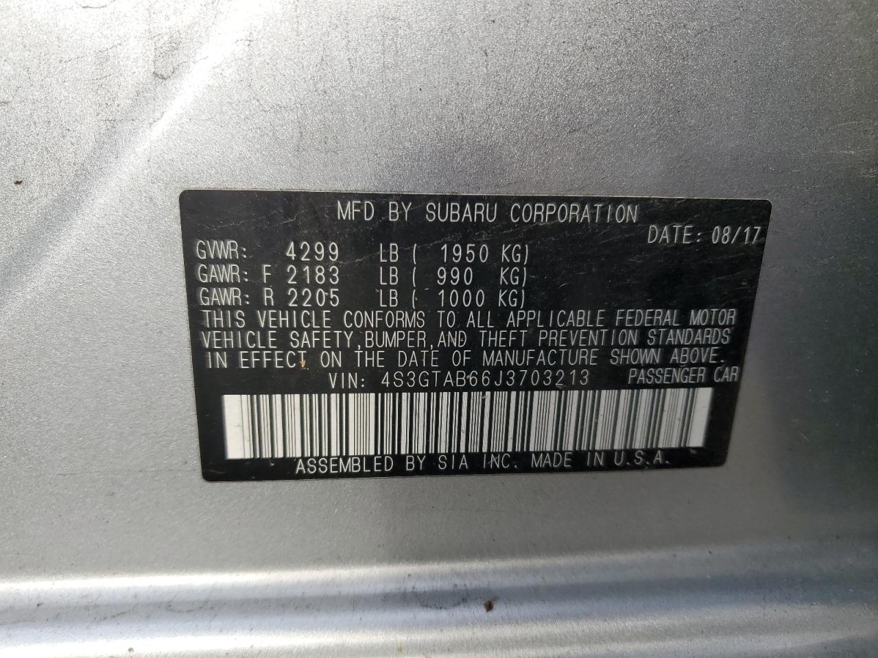 2018 Subaru Impreza Premium VIN: 4S3GTAB66J3703213 Lot: 93438355