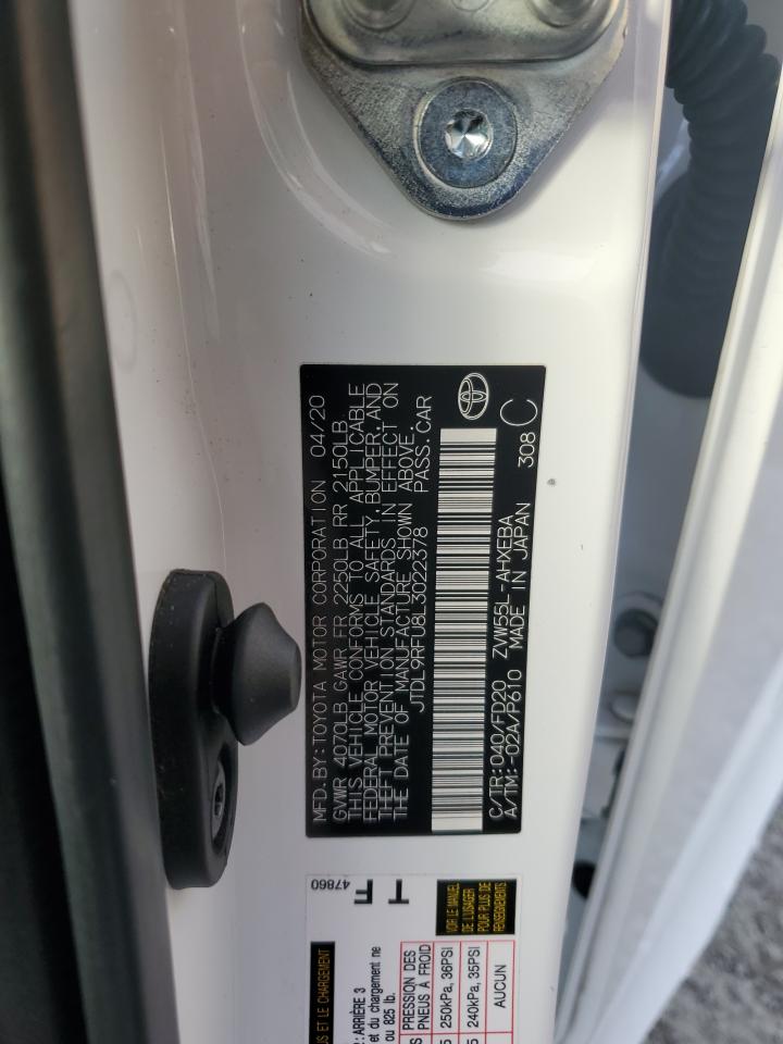 2020 Toyota Prius Le VIN: JTDL9RFU8L3022378 Lot: 92251345