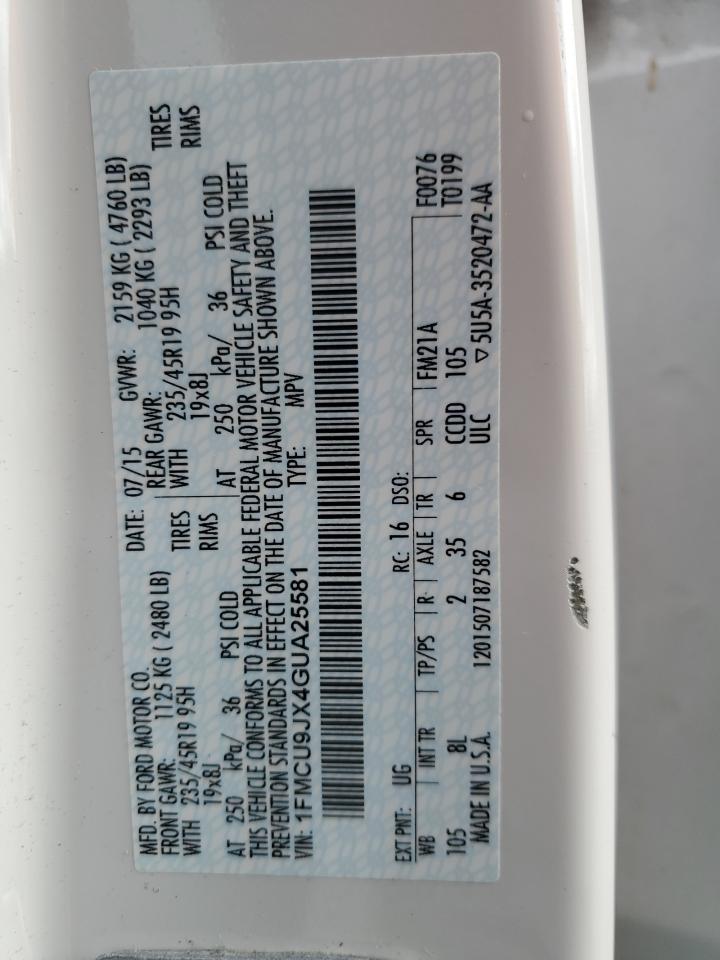 2016 Ford Escape Titanium VIN: 1FMCU9JX4GUA25581 Lot: 91891825