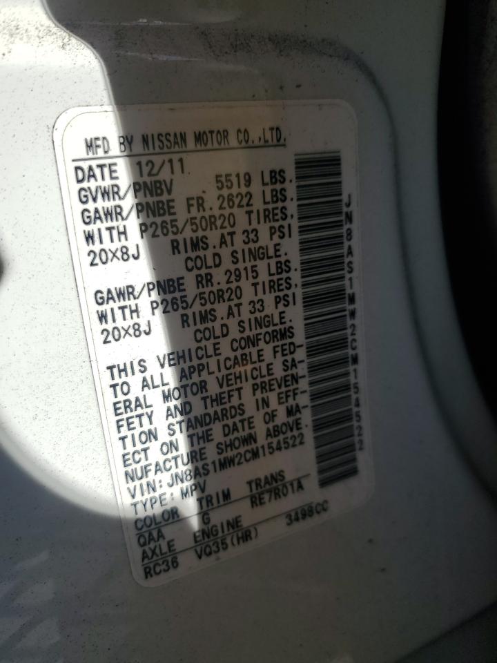 2012 Infiniti Fx35 VIN: JN8AS1MW2CM154522 Lot: 90311305