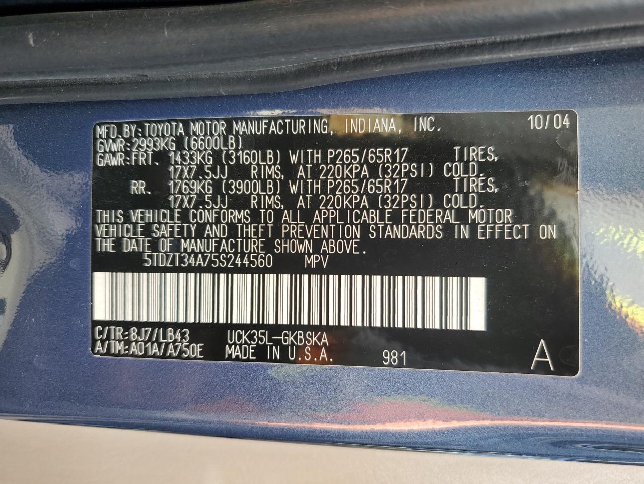 2005 Toyota Sequoia Sr5 VIN: 5TDZT34A75S244560 Lot: 91915235