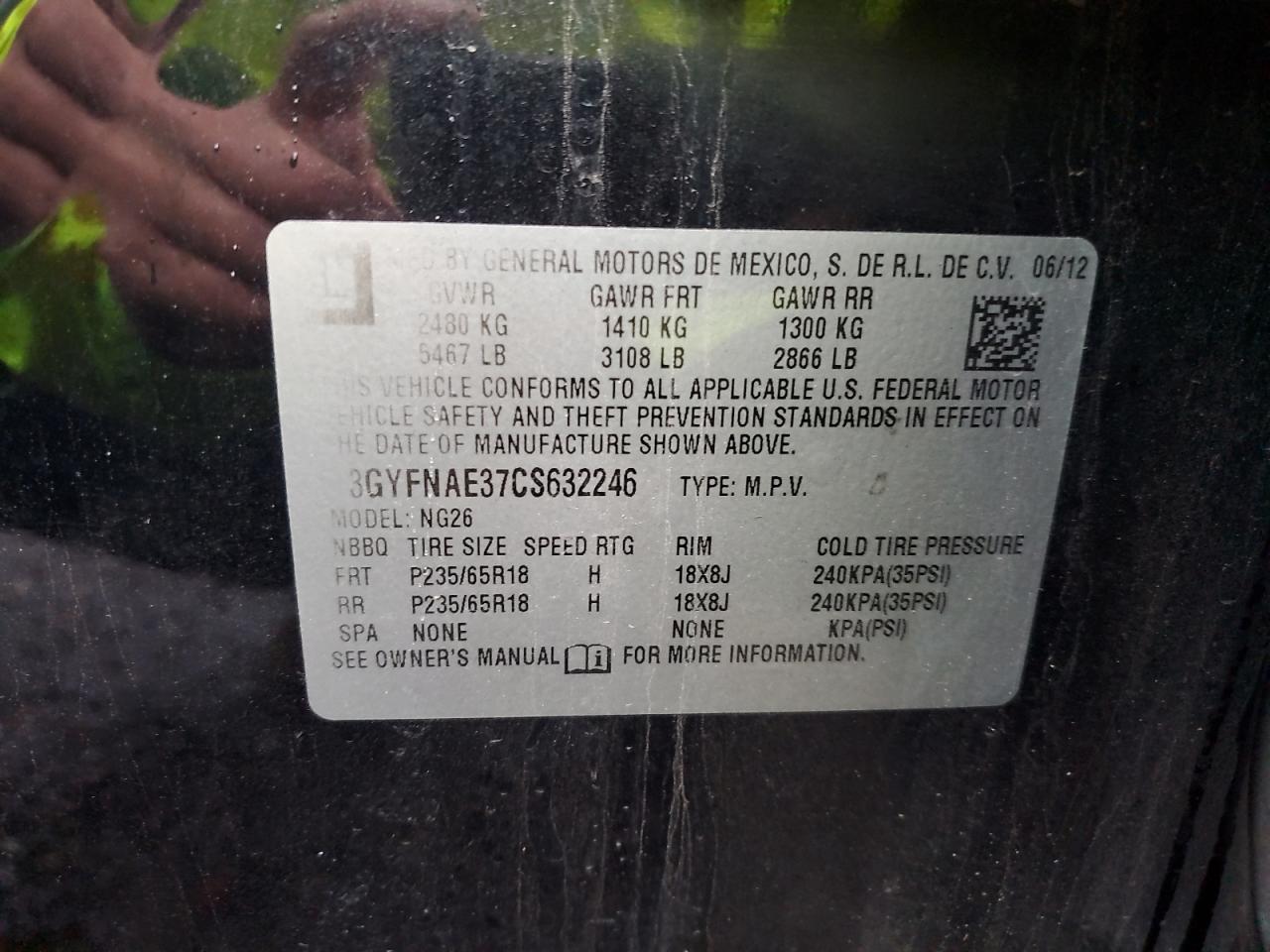 2012 Cadillac Srx Luxury Collection VIN: 3GYFNAE37CS632246 Lot: 92953065