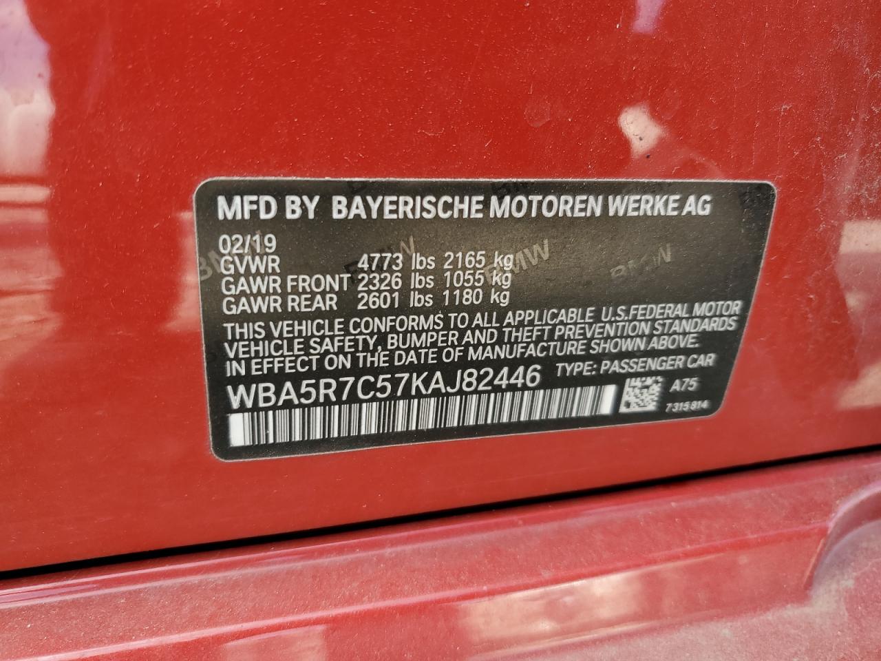 2019 BMW 330Xi VIN: WBA5R7C57KAJ82446 Lot: 91832895