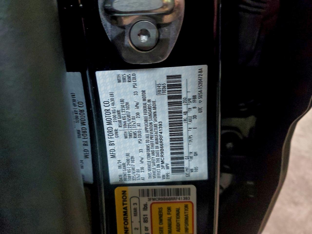 2024 Ford Bronco Sport Big Bend VIN: 3FMCR9B66RRF41393 Lot: 93370335