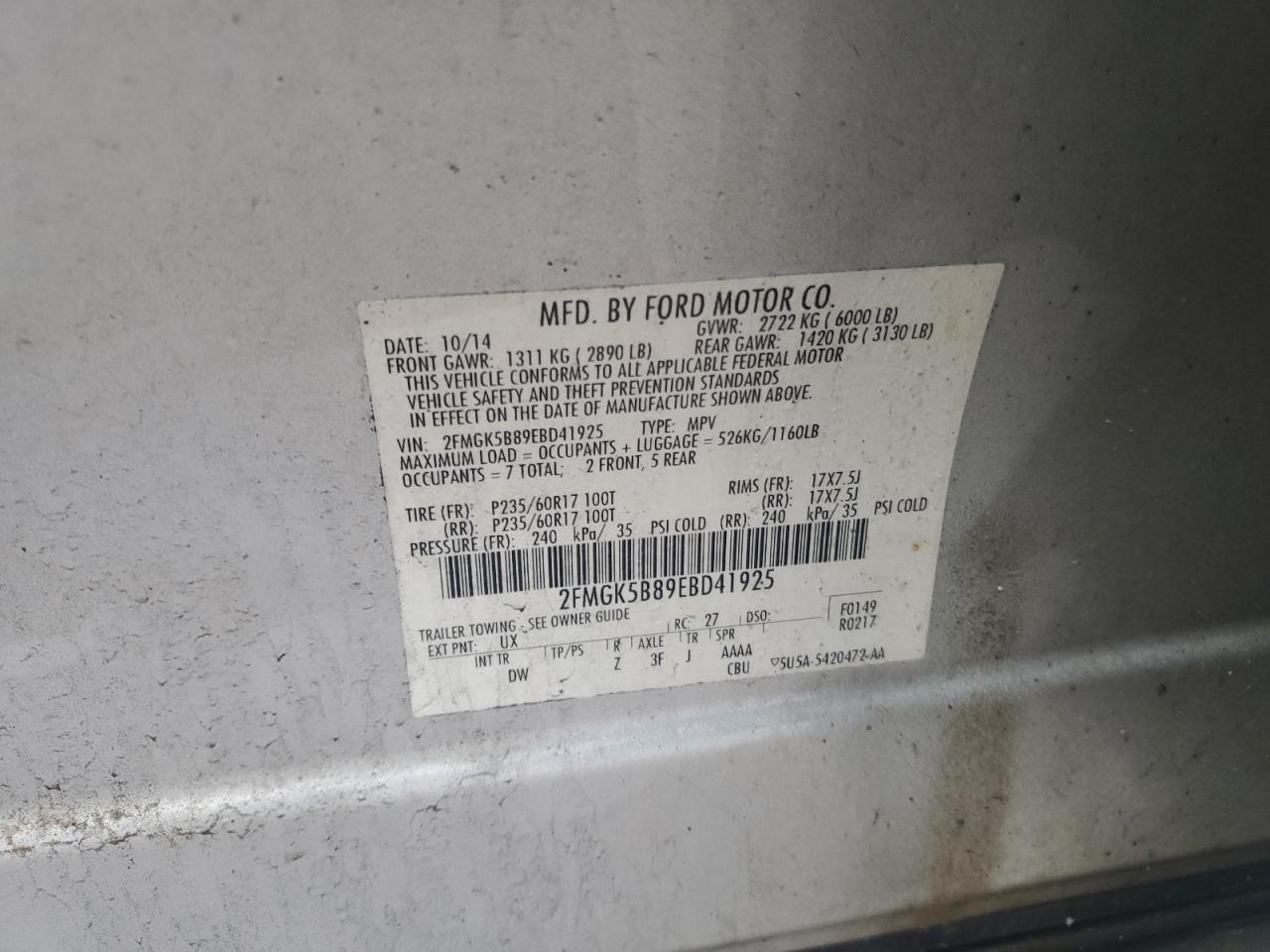 2014 Ford Flex Se VIN: 2FMGK5B89EBD41925 Lot: 93306785