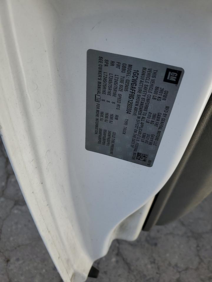 2016 Chevrolet Express G2500 Utility / Service Van VIN: 1GCWGAFF8G1293304 Lot: 91848035