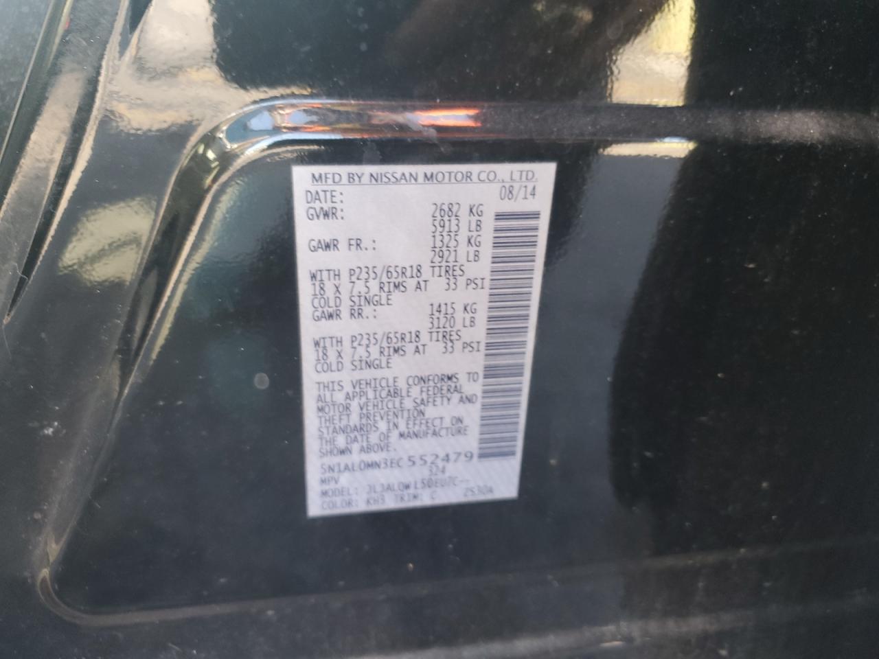 2014 Infiniti Qx60 VIN: 5N1AL0MN3EC552479 Lot: 92406385