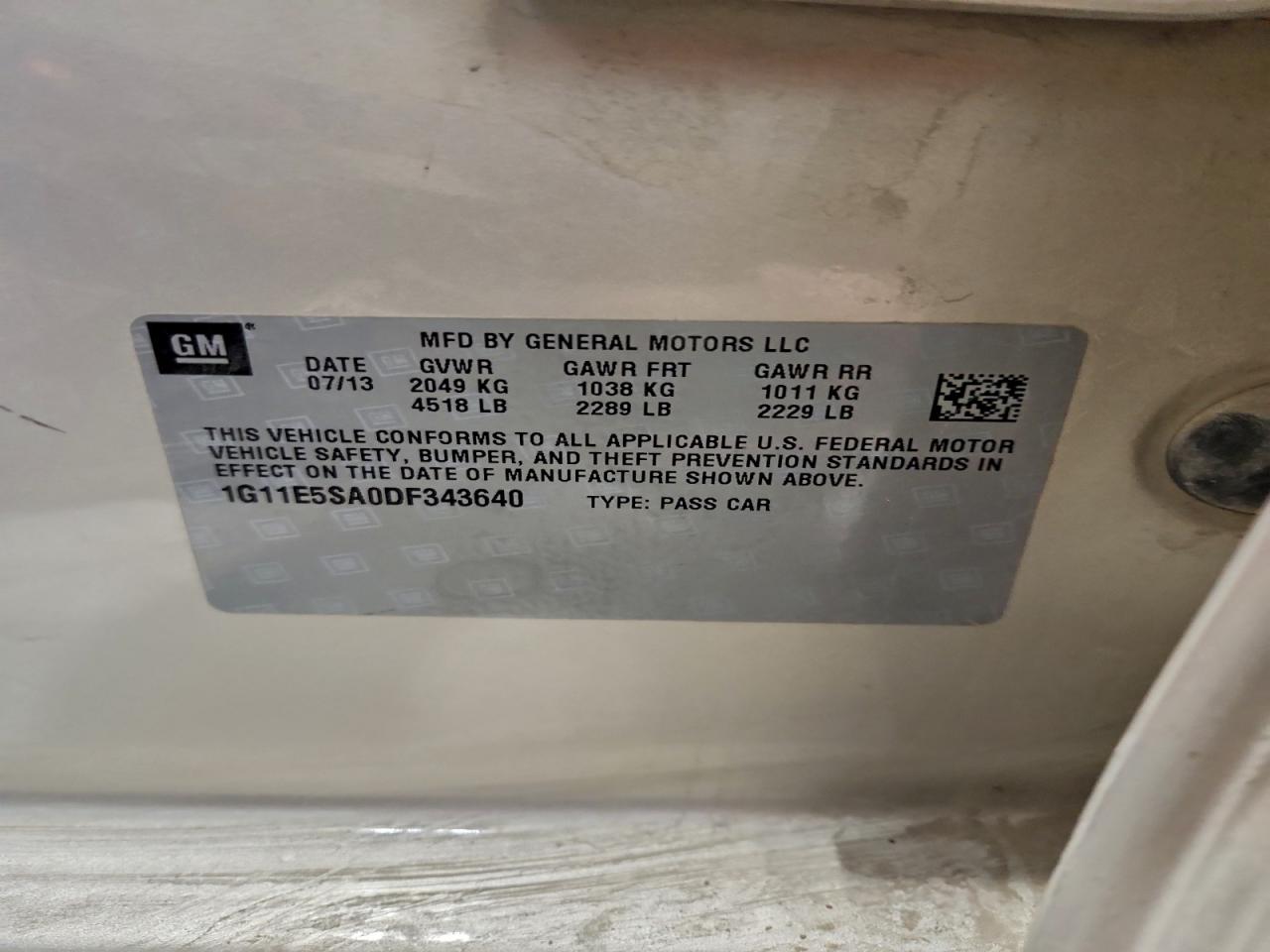 2013 Chevrolet Malibu 2Lt VIN: 1G11E5SA0DF343640 Lot: 94290755
