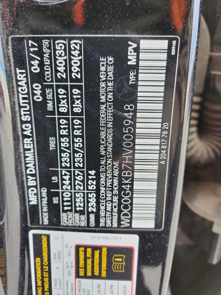 2017 Mercedes-Benz Glc 300 4Matic VIN: WDC0G4KB7HV005948 Lot: 92596045