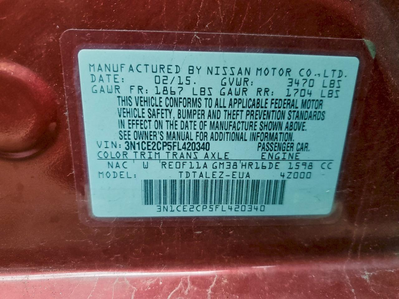 2015 Nissan Versa Note S VIN: 3N1CE2CP5FL420340 Lot: 94526315