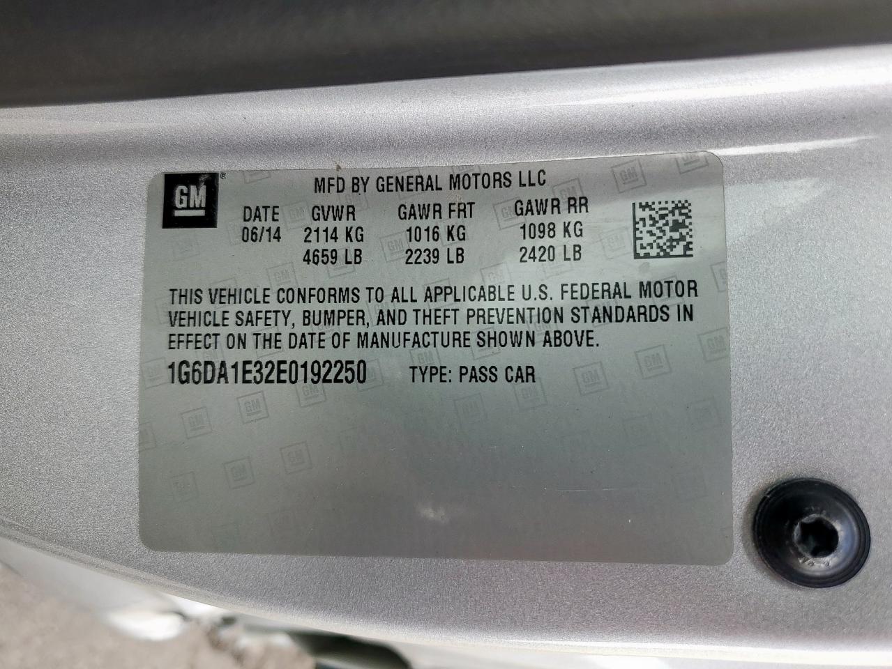 2014 Cadillac Cts VIN: 1G6DA1E32E0192250 Lot: 92714015