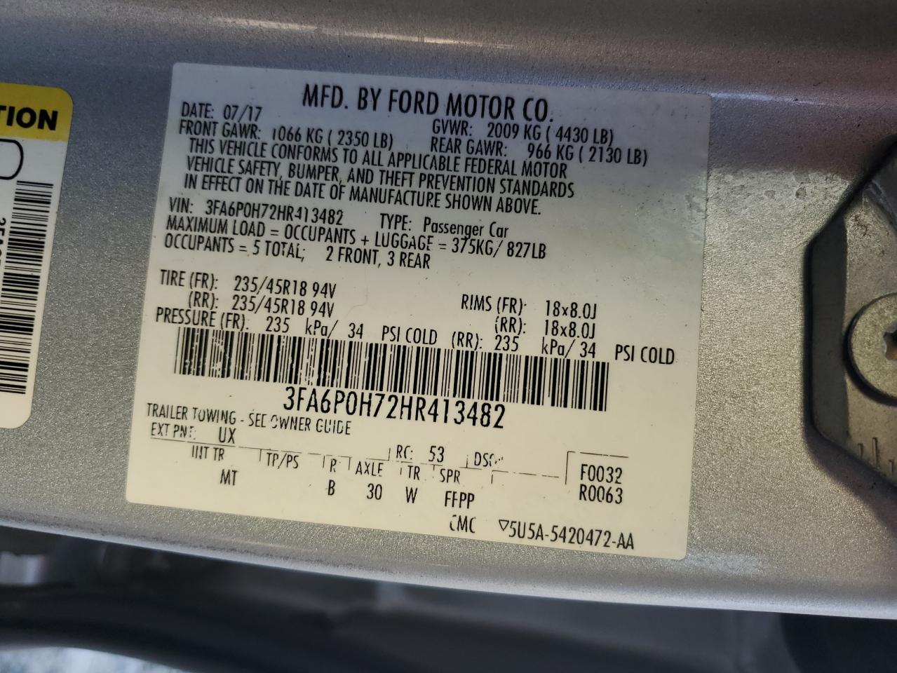 2017 Ford Fusion Se VIN: 3FA6P0H72HR413482 Lot: 92583575