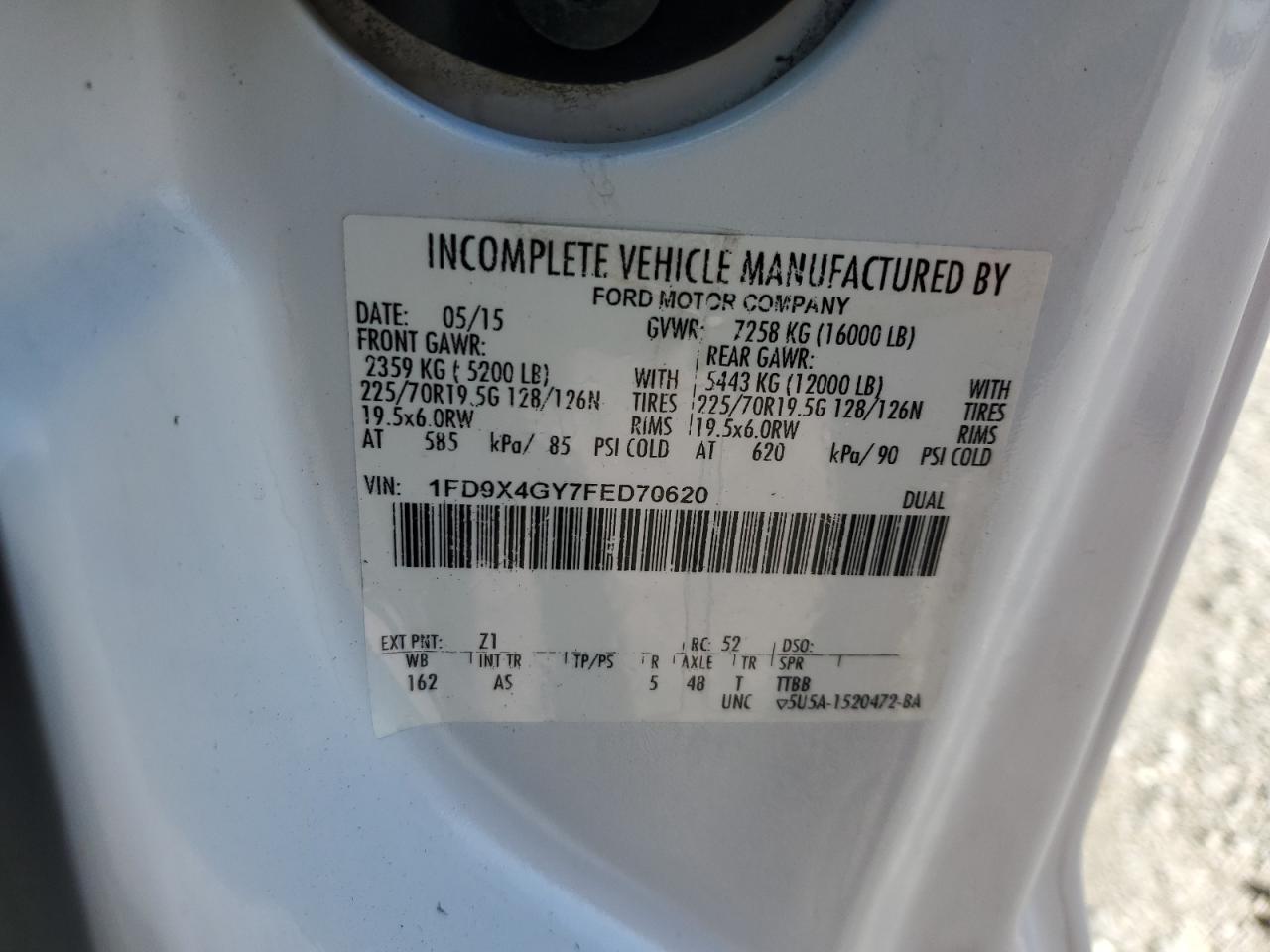 2015 Ford F450 Super Duty VIN: 1FD9X4GY7FED70620 Lot: 92819445