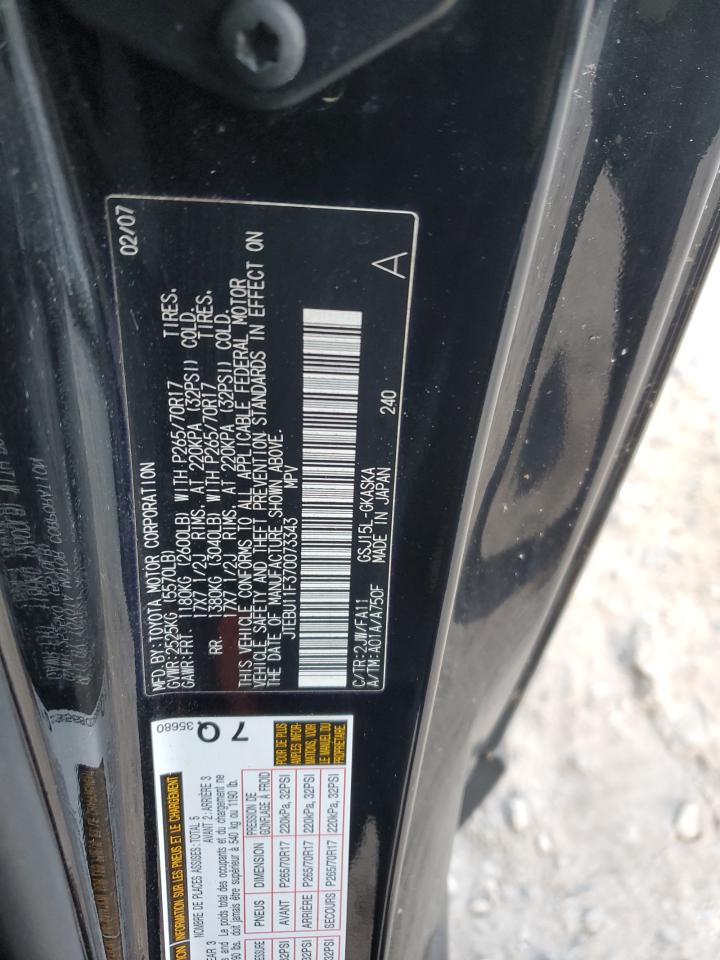 2007 Toyota Fj Cruiser VIN: JTEBU11F370073343 Lot: 93281505