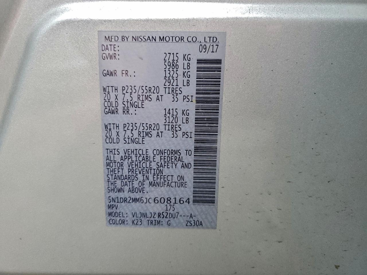 2018 Nissan Pathfinder S VIN: 5N1DR2MM6JC608164 Lot: 94344975