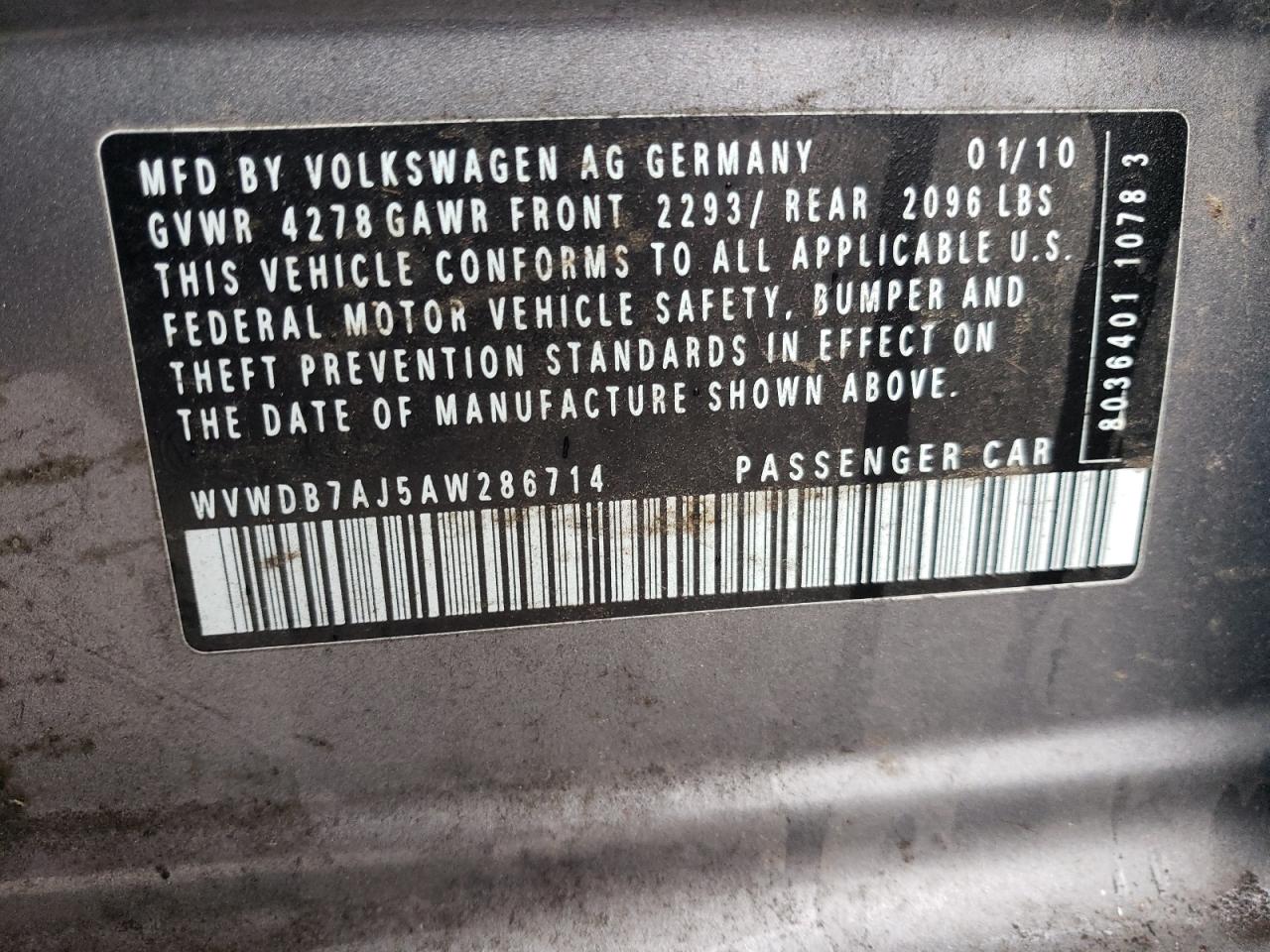 2010 Volkswagen Golf VIN: WVWDB7AJ5AW286714 Lot: 92759545