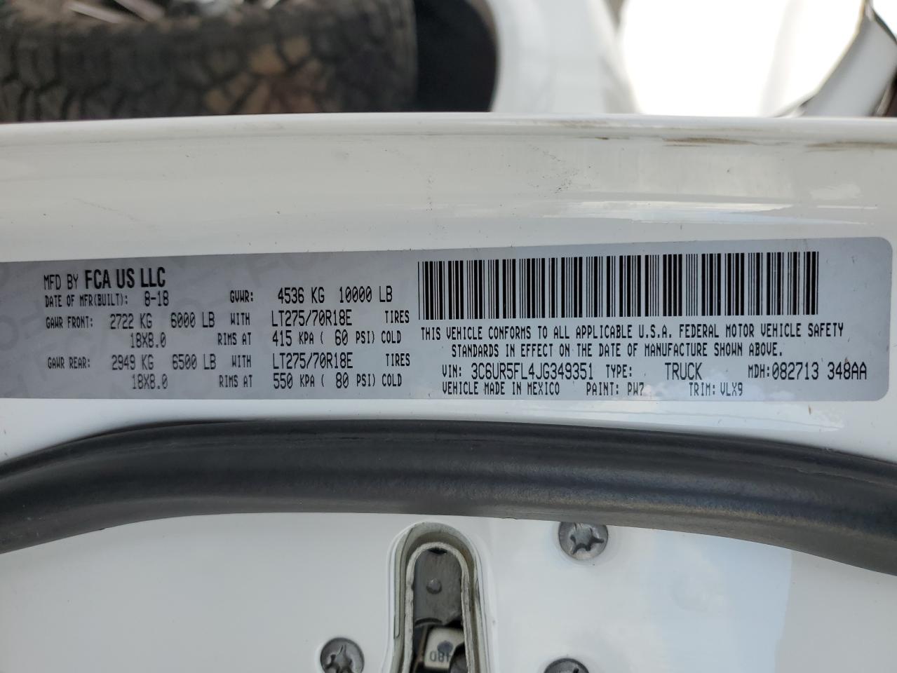 2018 Ram 2500 Laramie VIN: 3C6UR5FL4JG349351 Lot: 93076445