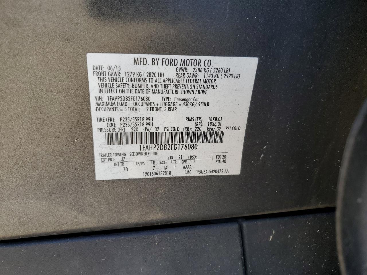 2015 Ford Taurus Se VIN: 1FAHP2D82FG176080 Lot: 91629955