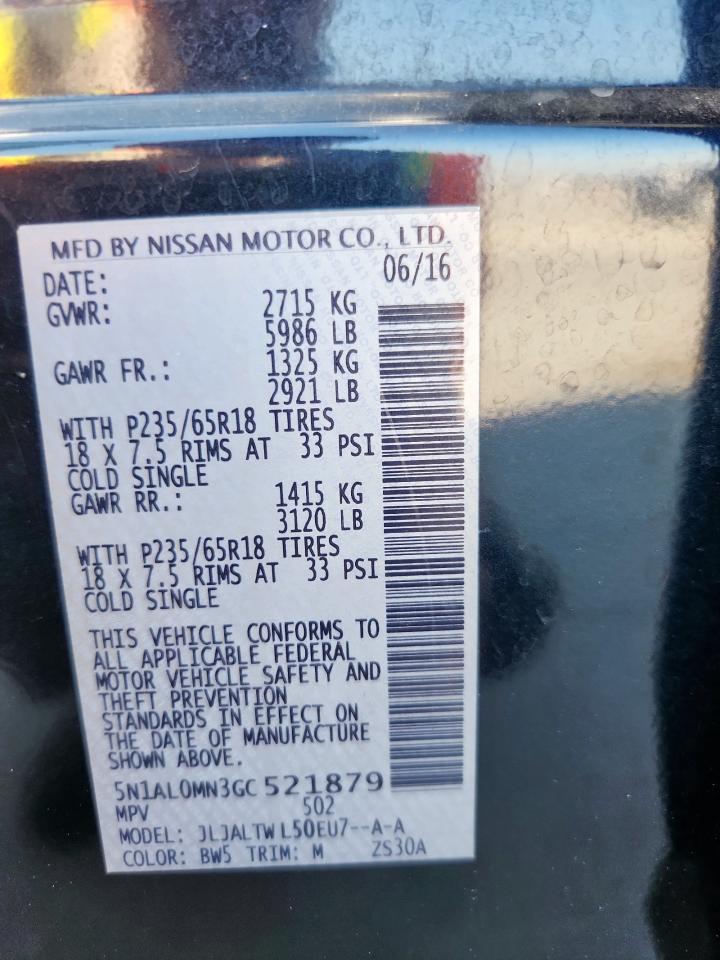 2016 Infiniti Qx60 VIN: 5N1AL0MN3GC521879 Lot: 92703715