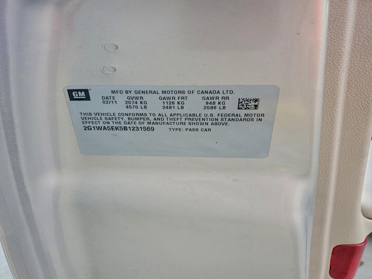 2011 Chevrolet Impala Ls VIN: 2G1WA5EK5B1231569 Lot: 94752055