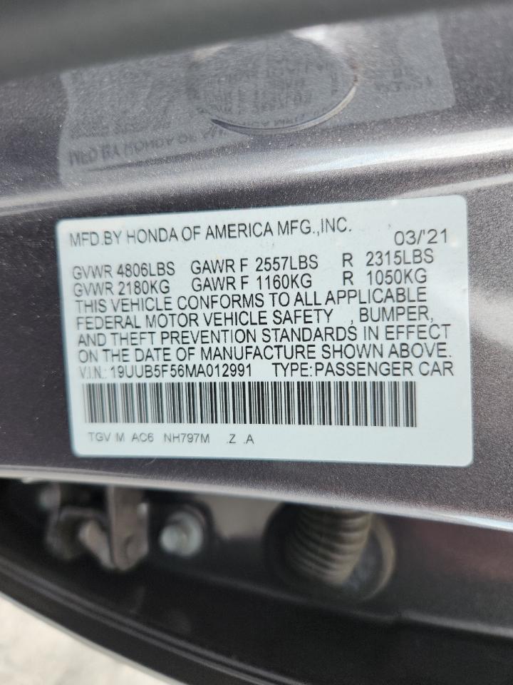 2021 Acura Tlx Tech A VIN: 19UUB5F56MA012991 Lot: 91613005