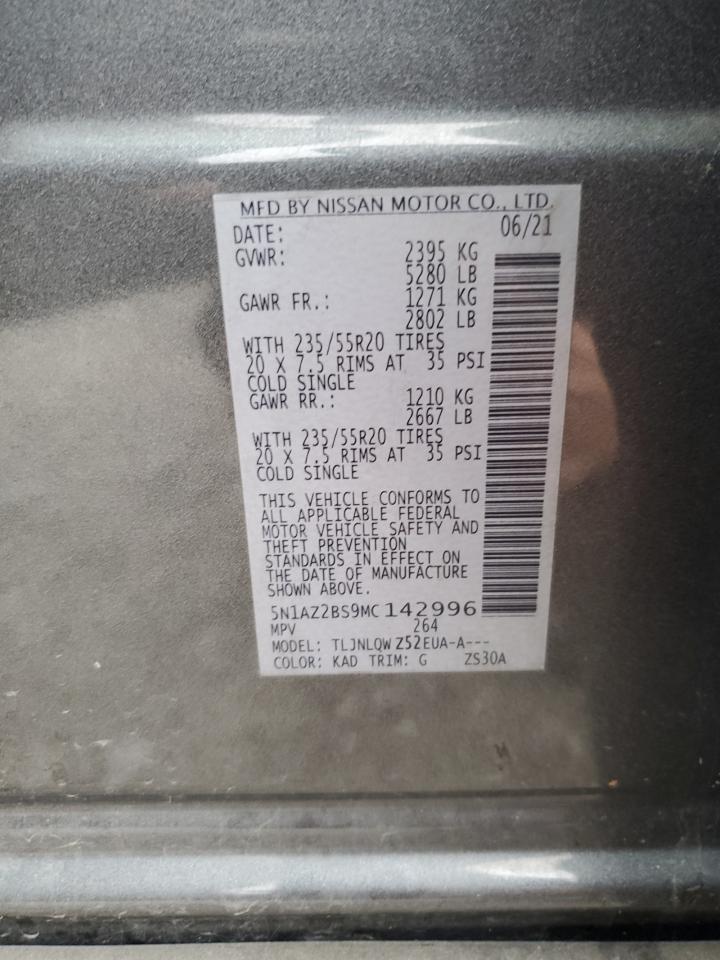 2021 Nissan Murano Sv VIN: 5N1AZ2BS9MC142996 Lot: 93513675