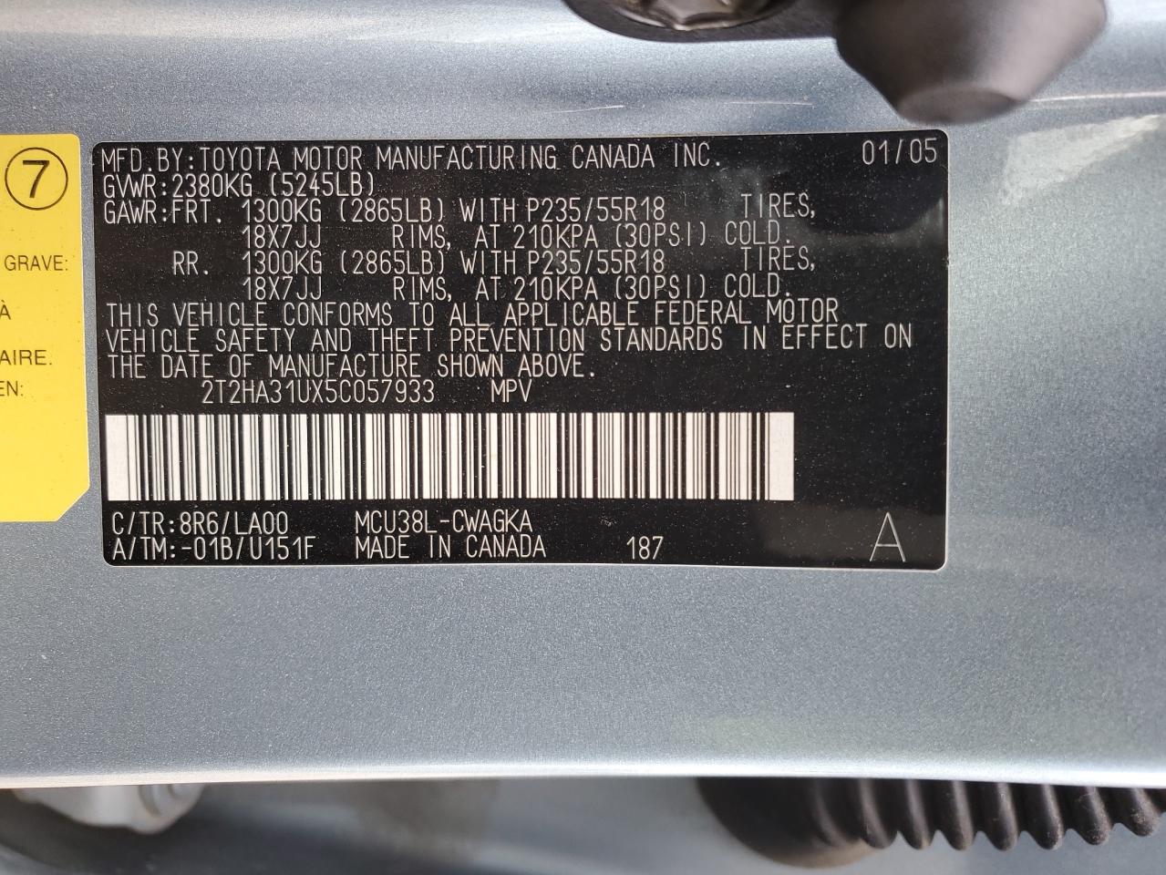 2005 Lexus Rx 330 VIN: 2T2HA31UX5C057933 Lot: 91966845