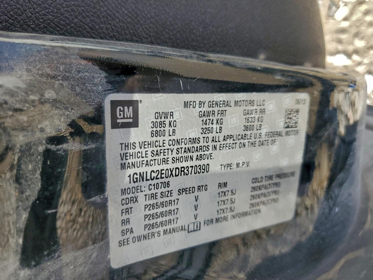 2013 Chevrolet Tahoe Police VIN: 1GNLC2E0XDR370390 Lot: 94326915