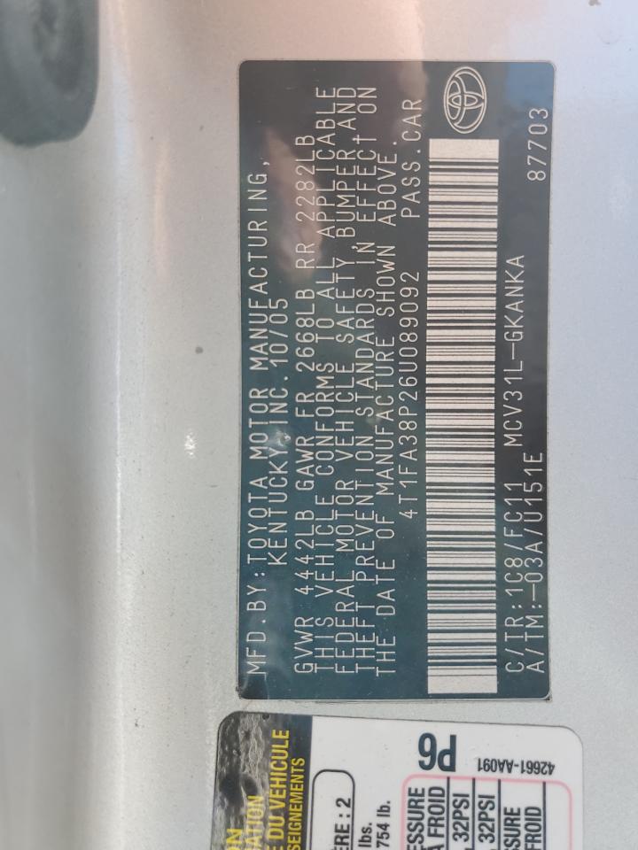 2006 Toyota Camry Solara Se VIN: 4T1FA38P26U089092 Lot: 91821775