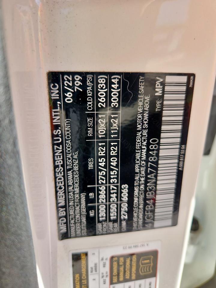 2022 Mercedes-Benz Gle 350 VIN: 4JGFB4JB3NA778480 Lot: 92048035