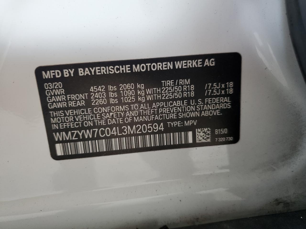 2020 Mini Cooper S Countryman VIN: WMZYW7C04L3M20594 Lot: 91115545