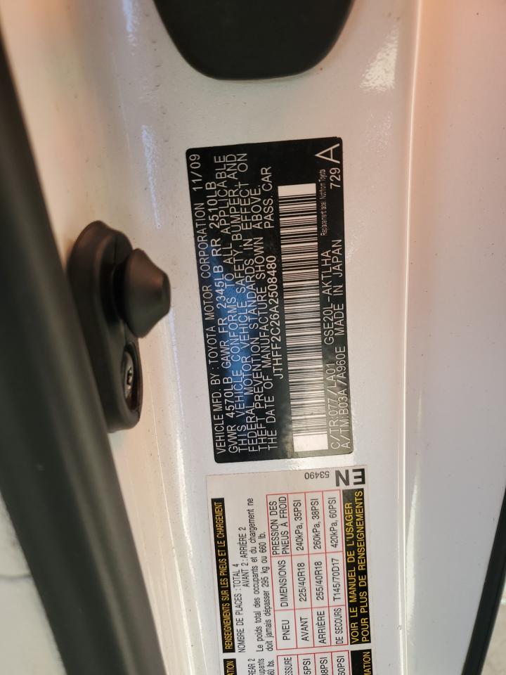 2010 Lexus Is 250 VIN: JTHFF2C26A2508480 Lot: 92876175