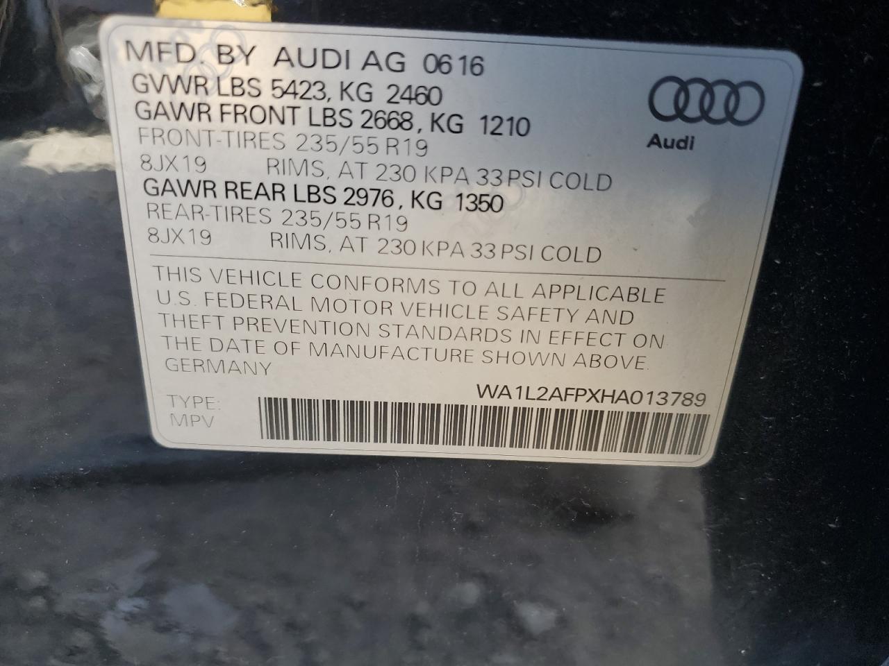 2017 Audi Q5 Premium Plus VIN: WA1L2AFPXHA013789 Lot: 91079605