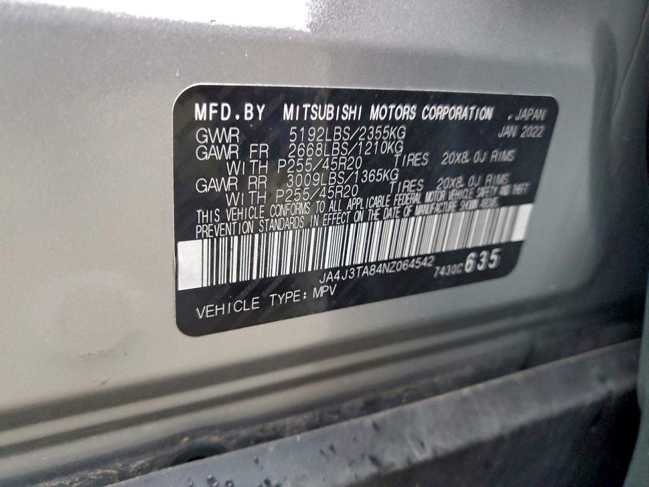 2022 Mitsubishi Outlander Es VIN: JA4J3TA84NZ064542 Lot: 93978205