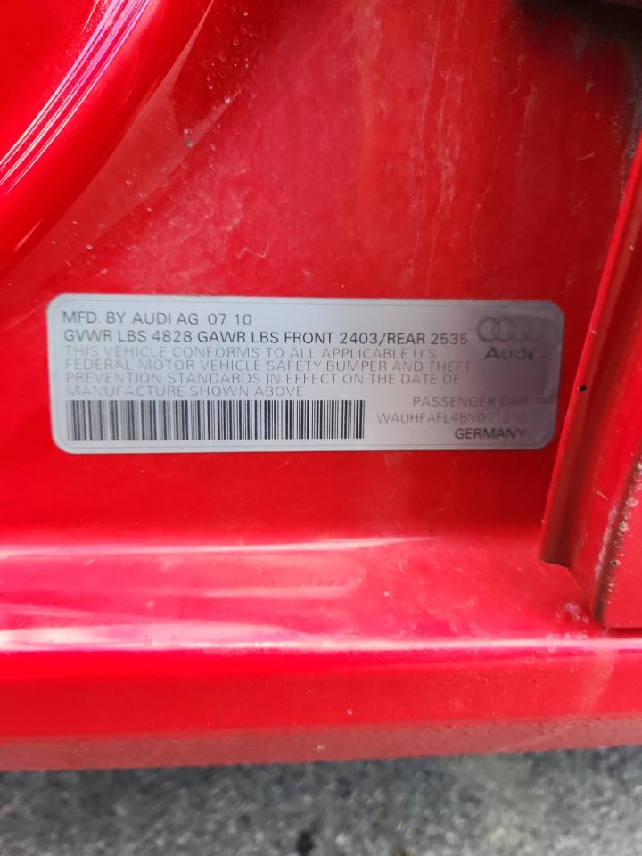 2011 Audi A4 Premium Plus VIN: WAUHFAFL4BN011210 Lot: 91639095