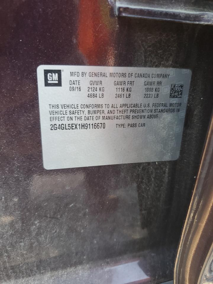 2017 Buick Regal Sport Touring VIN: 2G4GL5EX1H9116670 Lot: 91709725